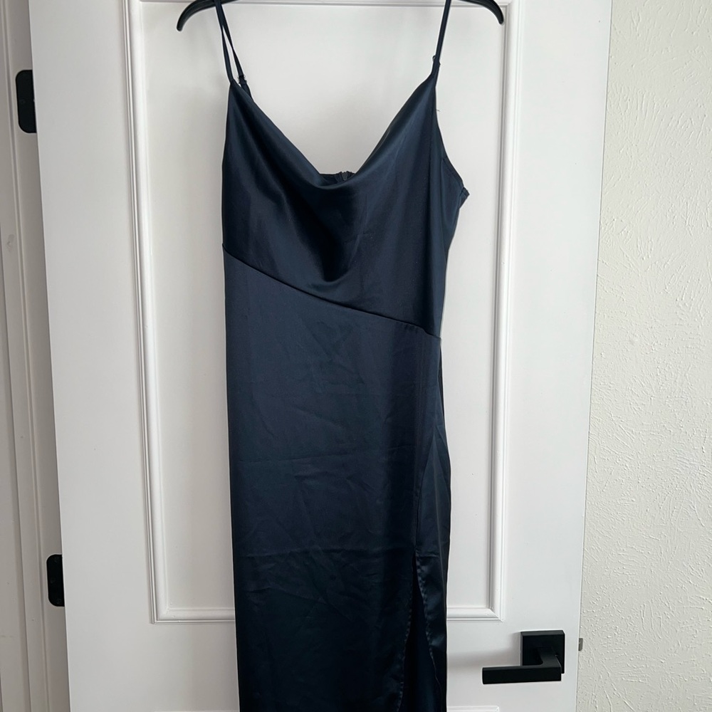 Blue Sleeveless Slip Dress with V-Neck for Cocktail